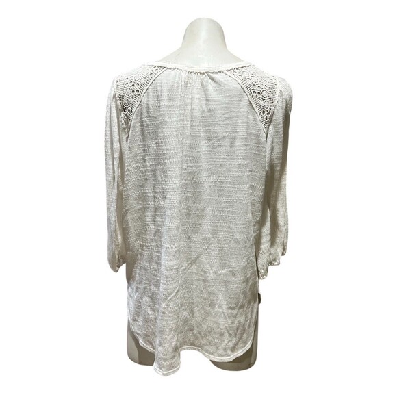 Max Studio Blouse Womens Size L Ivory Peasant V-Neck Tassel Tie Boho - Picture 5 of 7